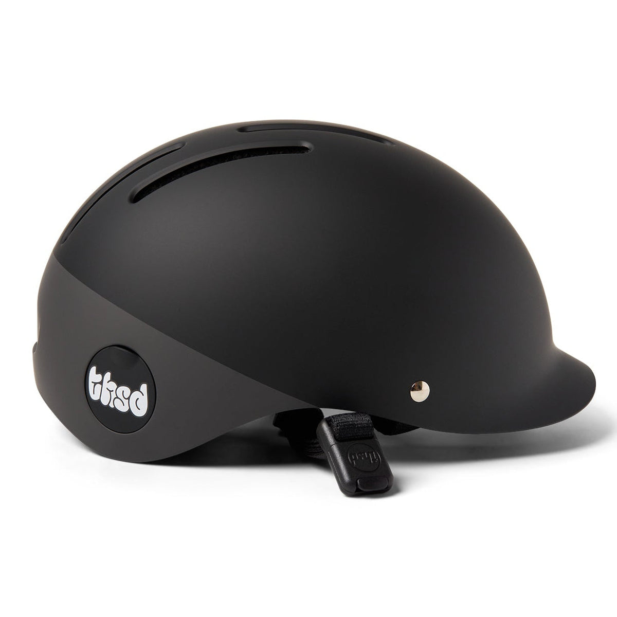 Black Thousand helmet with a visible brand logo on a white background